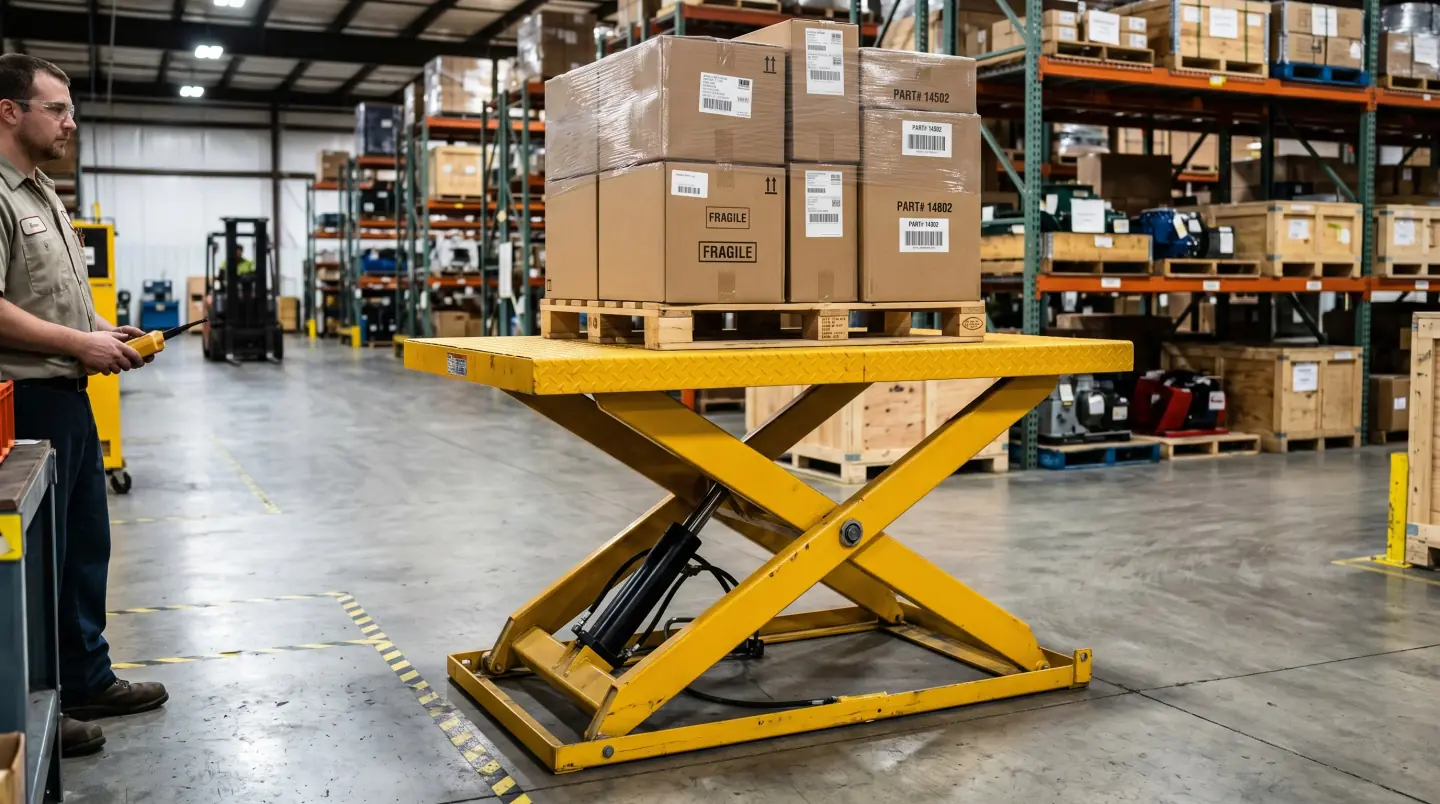 Hydraulic lift table for ergonomic material handling in a Dulles corridor warehouse