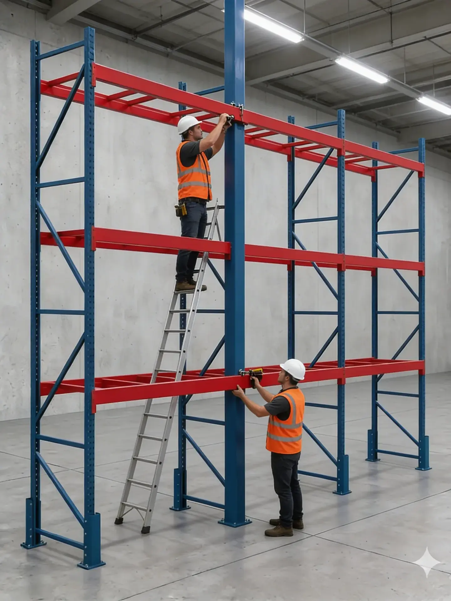 Crew dismantling and reinstalling pallet racking during a Dulles corridor relocation
