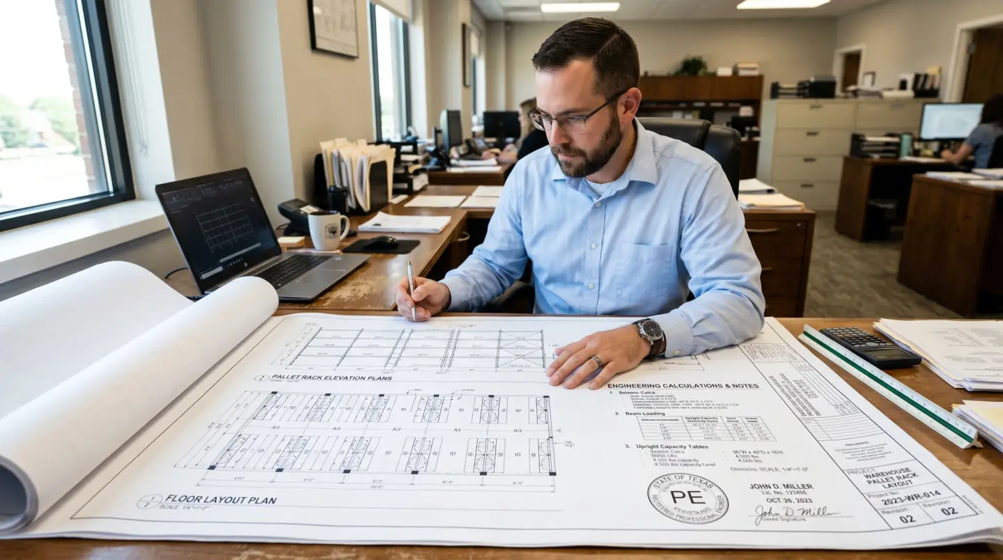 Pallet racking engineering drawings and permit documentation for Dulles corridor warehouses